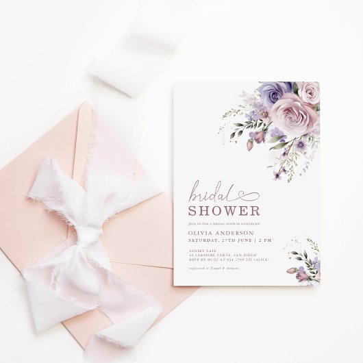 Elegantes Mauve & Lavender Brautparty Floral Einladung