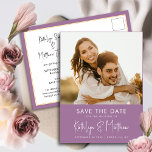 Elegantes Mauve Modernes Foto Hochzeit rettet das  Ankündigungspostkarte<br><div class="desc">Elegante Mauve Fun Script Modernes Foto Minimalistisch Hochzeit Speichern Sie die Datum Ankündigung Postcard. Lass Familie, Freunde und Kollegen wissen, dass Sie Set ein Datum für Ihre Hochzeitsfeier mit dieser eleganten, stilvollen und modernen Hochzeit speichern Sie das Datum Einladungskarte. Alle Texte sind so vorbereitet, dass Sie sie einfach und schnell...</div>