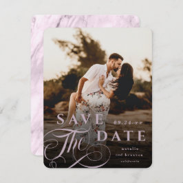 Elegantes Mauve Pink Typografy & Marble Back Foto Save The Date