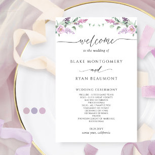Elegantes Mauve- und Lila Blumenhochzeitprogramm