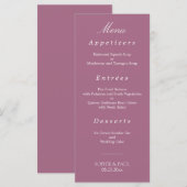 Elegantes Mauve Wedding Menu Menükarte (Vorne/Hinten)