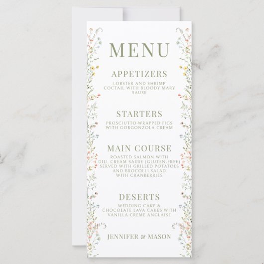 Elegantes Meadow Blume Wedding Menu (Vorderseite)