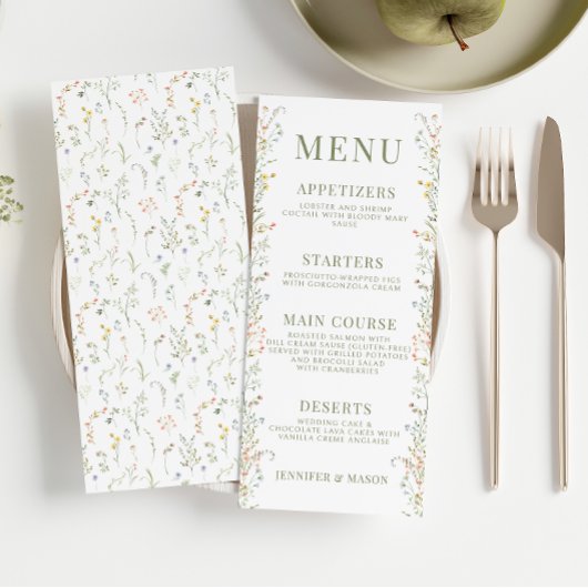 Elegantes Meadow Blume Wedding Menu