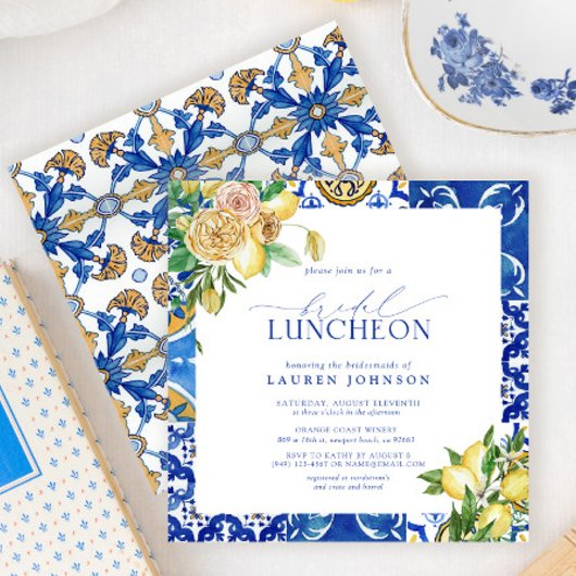 Elegantes Mediterranean Lemon Floral Bridal Einladung