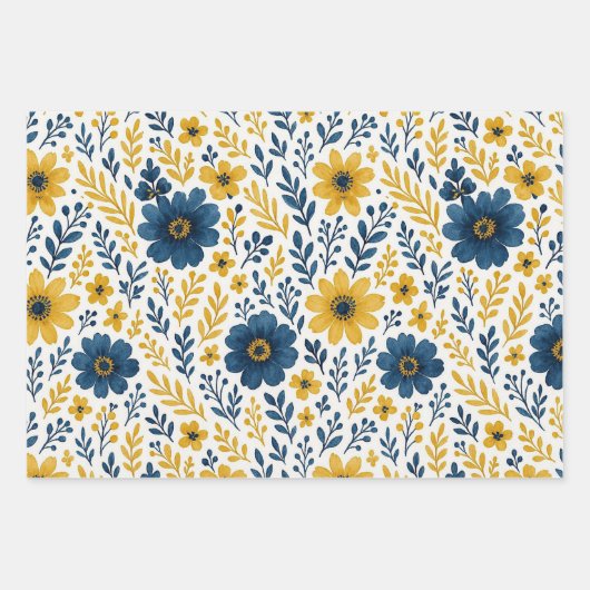 Elegantes, mediterranes Blumenmuster Geschenkpapier Set (Vorderseite)