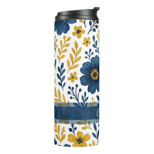 Elegantes, mediterranes Blumenmuster Thermosbecher (Nach links gedreht)