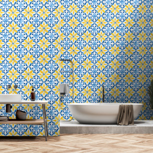 Elegantes mediterranes, gelbes Fliesenmuster Tapete