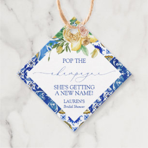 Elegantes mediterranes Lemon Mini Champagne Flasch Geschenkanhänger