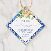 Elegantes mediterranes Lemon Mini Champagne Flasch Geschenkanhänger (Rückseite)