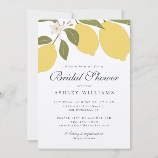 Elegantes mediterranes Lemon Theme Brautparty Einladung (Vorderseite)