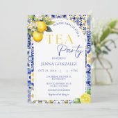 Elegantes mediterranes Lemon Tiles Bridal Tea Part Einladung (Stehend Vorderseite)