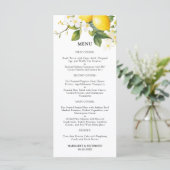 Elegantes mediterranes Lemon Wedding Menu Menükarte (Stehend Vorderseite)
