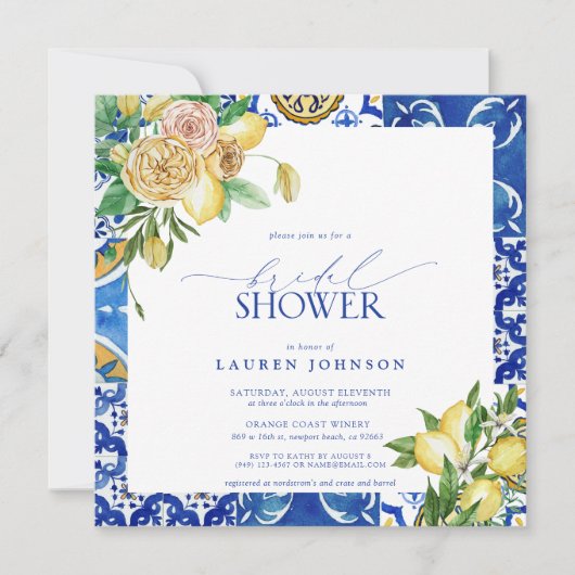 Elegantes mediterranes Zitronenblumengebirge Braut Einladung (Vorderseite)