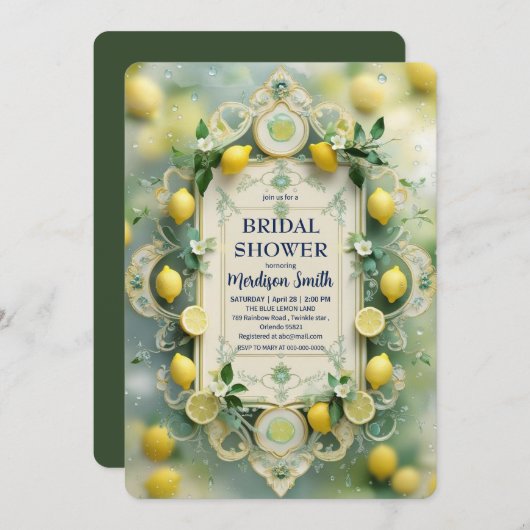Elegantes mediterranes Zitronenblumengebirge Braut Einladung (Vorne/Hinten)