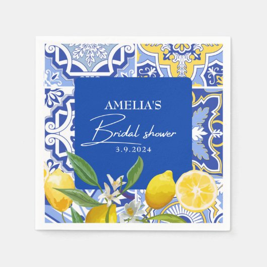 Elegantes mediterranes Zitronenblumengebirge Braut Serviette (Vorderseite)