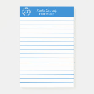Elegantes Medium Blue Beruflich Monogram Business Post-it Klebezettel