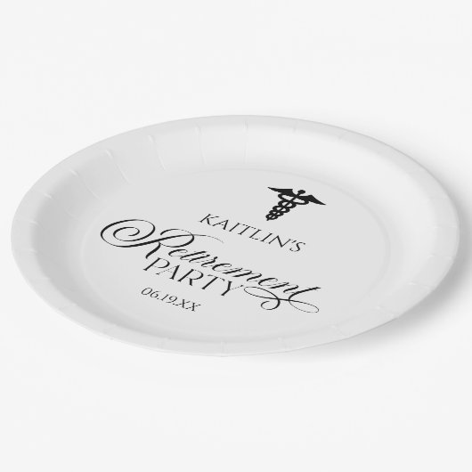 Elegantes medizinisches Caduceus Renten Party Pappteller (Schrägansicht)