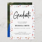 Elegantes medizinisches Muster Abschluss Foto Einladung (Vorne/Hinten)