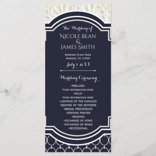 Elegantes Meeresthema Hochzeitsprogramm in Navy un Programm (Vorderseite)