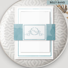 Elegantes Meerglas Wasserfarbe, Monogramm Hochzeit Einladungsbanderole