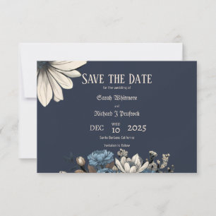 Elegantes, melancholisches, marineblaues Floral  Save The Date