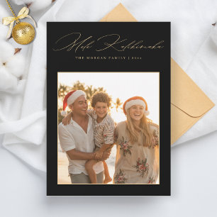 Elegantes Mele Kalikimaka Black Gold Tropical Foto Feiertagskarte