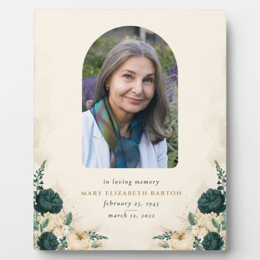 Elegantes Memorial Foto floral Fotoplatte (Vorderseite)