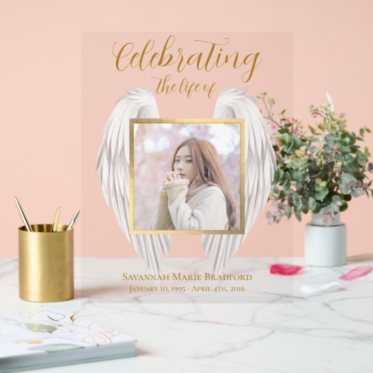 Elegantes Memorial Service Wings Foto Acrylschild (Hochzeit)