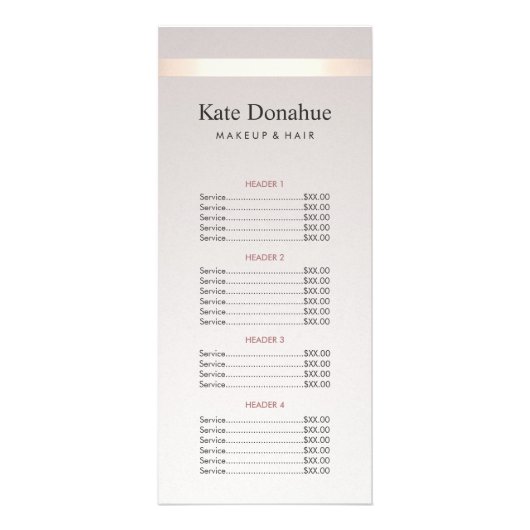 Elegantes Menü auf der Gold Stripe Hair Salon (Vorne)