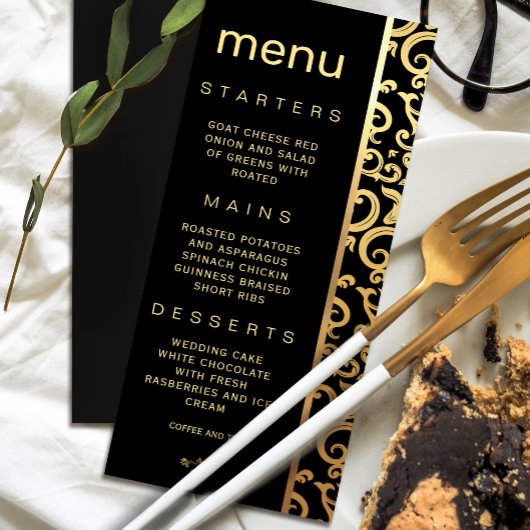 Elegantes Menü für Goldrahmen-Hochzeiten Einladung