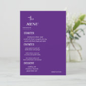 Elegantes Menü für Hochzeitstische Menükarte (Stehend Vorderseite)
