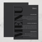 Elegantes Menü für Karkohletypografie Monogram Wed Menükarte (Vorne/Hinten)