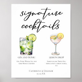 Elegantes Menü mit Cocktails für Hochzeiten Poster