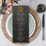 Elegantes Menü mit rustikalen Sonnenblumen Hochzei Menükarte<br><div class="desc">Essbare Text Hochzeitsempfehlung mit rustikalen schönen Sonnenblumenbouquets auf dunkelgrauem Chalkboard Hintergrund. Ideal für den Sommer- oder Herbstfall | elegantes rustikales Land | Hochzeiten im Garten im Freien.</div>