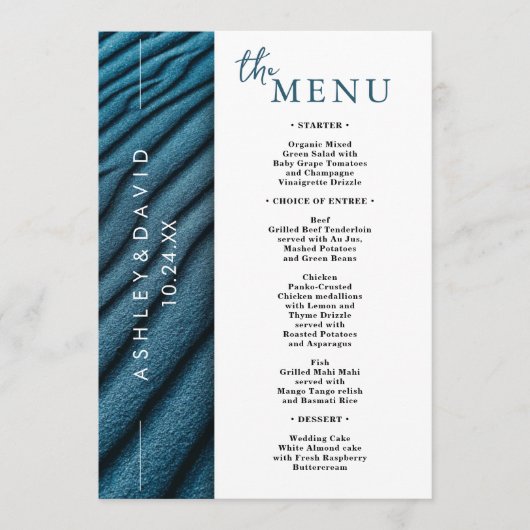 Elegantes Menü mit Tischkarten für Hochzeiten Menükarte (Vorderseite)