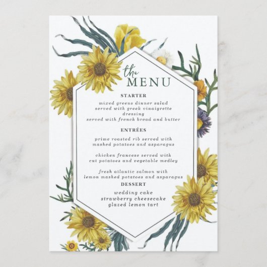 Elegantes Menü mit Tischkarten für Hochzeiten Menükarte (Vorderseite)