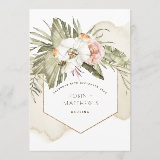 Elegantes Menü/Platzkarte Getrocknete Palm-Blätter Menükarte (Rückseite)