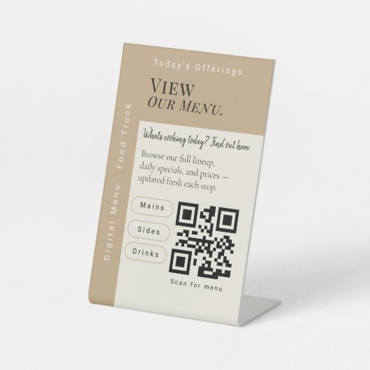 Elegantes Menü-QR-Code-Schild | Digitales Menü Sockelschild (Vorderseite)