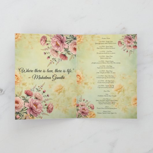 Elegantes Menü und Programm für Hochzeiten Empfang (Innenseite)