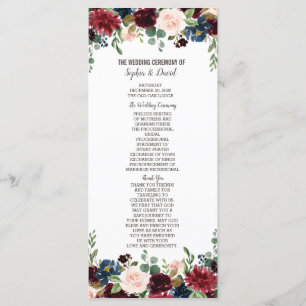 Elegantes Merlot-Navy-Blau-Blumen-Hochzeitsprogram Programm