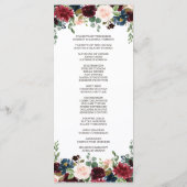Elegantes Merlot-Navy-Blau-Blumen-Hochzeitsprogram Programm (Rückseite)