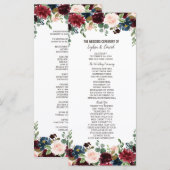 Elegantes Merlot-Navy-Blau-Blumen-Hochzeitsprogram Programm (Vorne/Hinten)