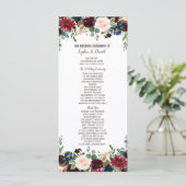 Elegantes Merlot-Navy-Blau-Blumen-Hochzeitsprogram Programm (Stehend Vorderseite)