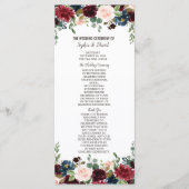 Elegantes Merlot Navy Blue Floral Wedding Programm (Vorderseite)