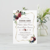 Elegantes Merlot Navy Blume Probe Abendessen Einladung (Stehend Vorderseite)