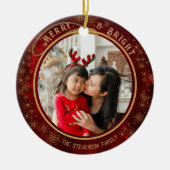 Elegantes Merry & Bright Foto Red Gold Keramik Ornament (Vorne)