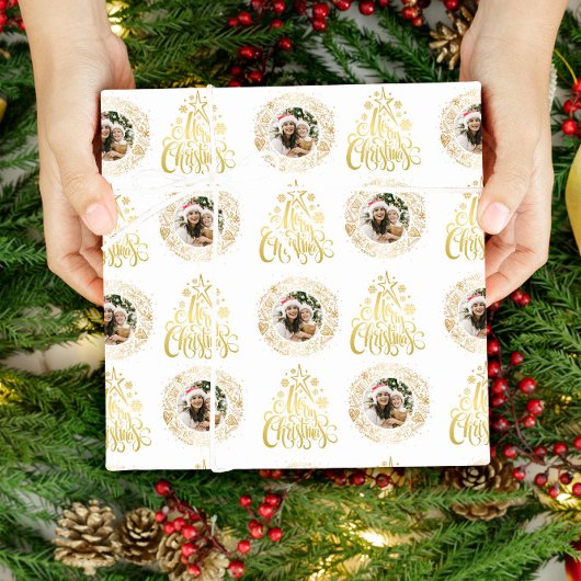 Elegantes Merry Christmas Gold Foto Geschenkpapier