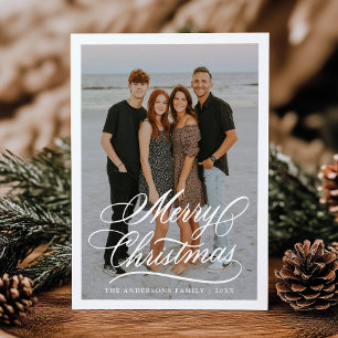 Elegantes Merry Christmas Script 2 Foto Feiertagskarte