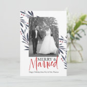 Elegantes "Merry & Verheiratet" Holiday Wedding Fo Einladung (Stehend Vorderseite)