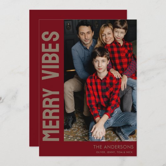 Elegantes Merry Vibes Custom Foto Feiertagskarte (Vorne/Hinten)